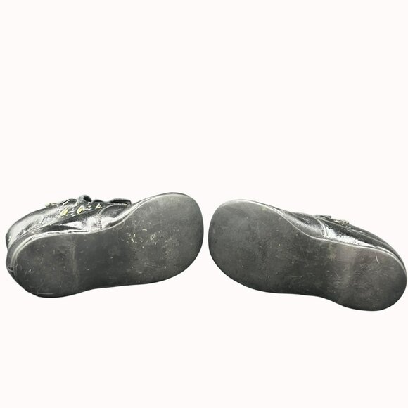 Vintage Childrens Girls Shoes Black Leather Ankle Boots Lace Up Side Buckle 1940 - Picture 6 of 7